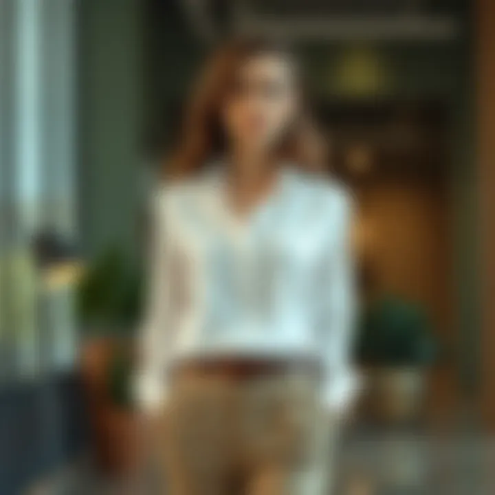 Sophisticated office attire with a white linen shirt and tailored trousers