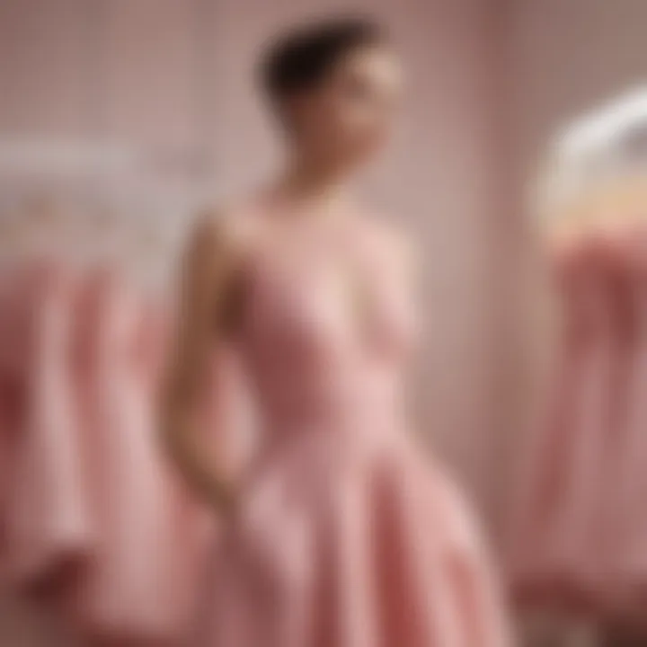 Elegant sugary pink dress displayed in a fashion showroom