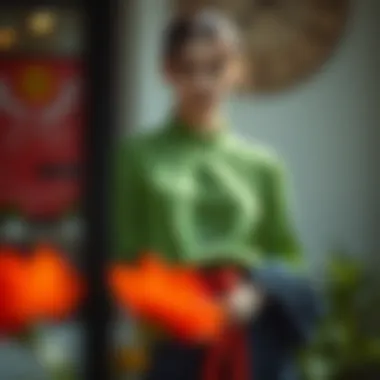 A sustainable fashion concept featuring a green blouse