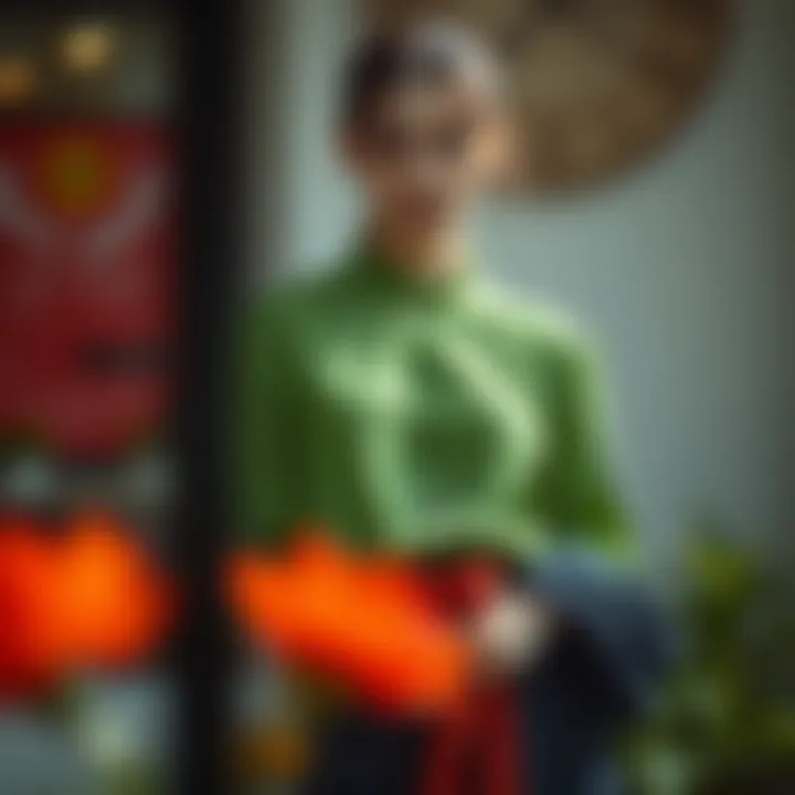 A sustainable fashion concept featuring a green blouse