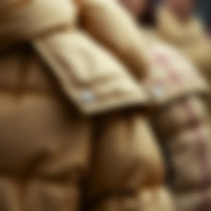 Close-up of sustainable materials in puffer jackets