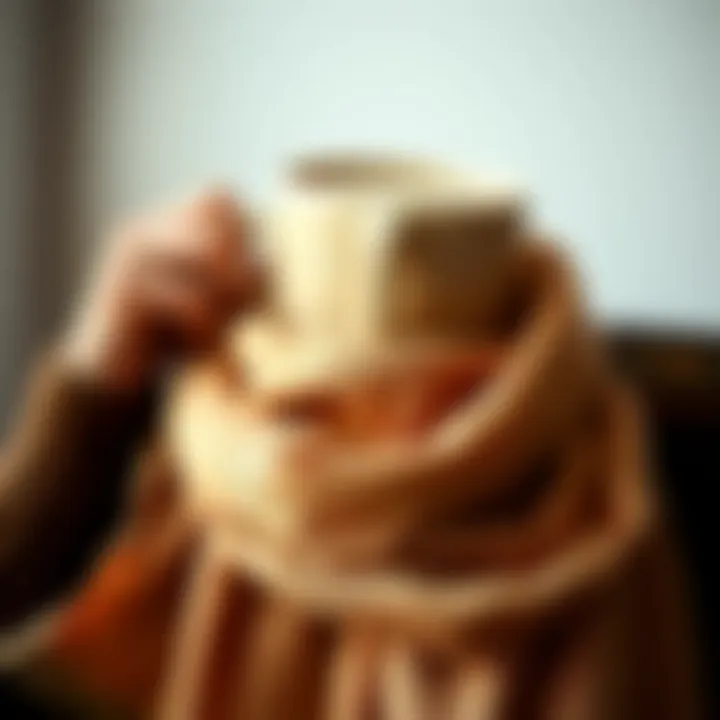 Elegant scarf in creamy coffee color draped gracefully