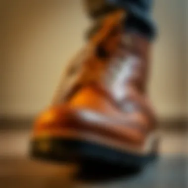 Close-up of a brown boot showcasing fine details