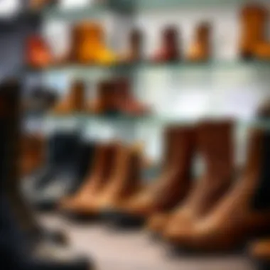 A variety of brown boots displayed for selection