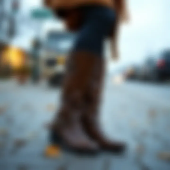 Brown boots paired with seasonal attire