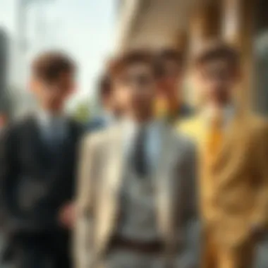 Different styles of suits for young boys displayed