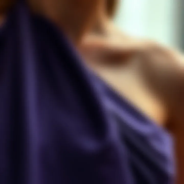 Close-up of fabric texture for a single shoulder gown