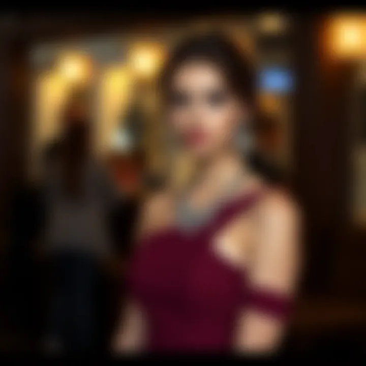 Stylish single shoulder dress paired with accessories