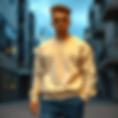 Stylish individual wearing a single-color sweatshirt in an urban setting