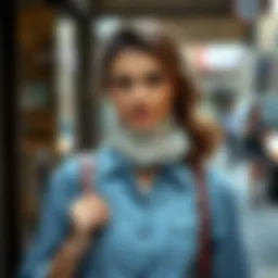 Elegant modest denim shirt styled with accessories