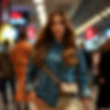 Combination of denim tunic with fashionable accessories