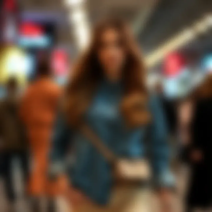 Combination of denim tunic with fashionable accessories