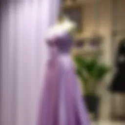 Elegant lilac evening dress on a mannequin