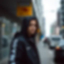 Stylish hooded sport jacket in an urban setting