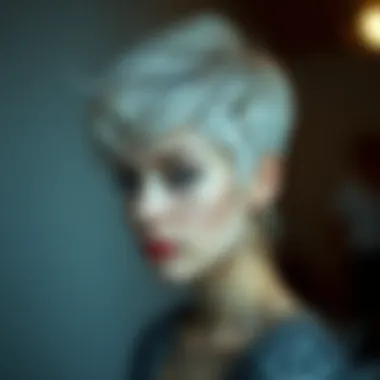 Textured platinum blonde pixie cut