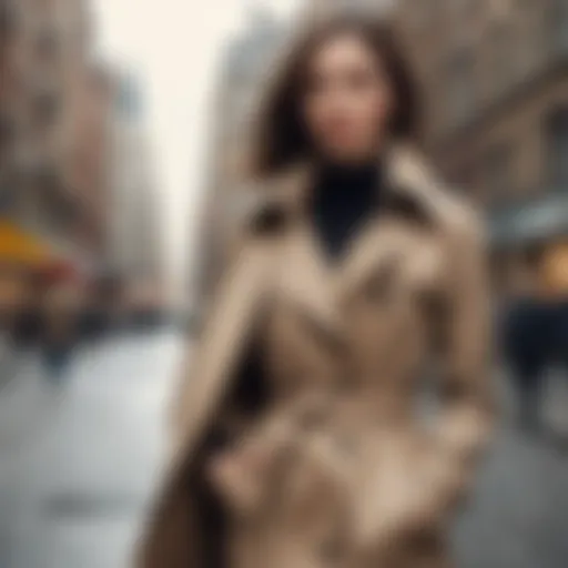 Elegant long trench coat in a cityscape setting