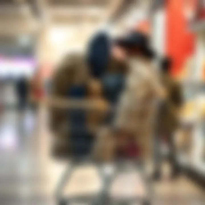 Shopping cart filled with trench coats and accessories