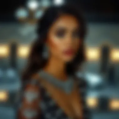 Trendy evening attire featuring sparkling stones and elegant design