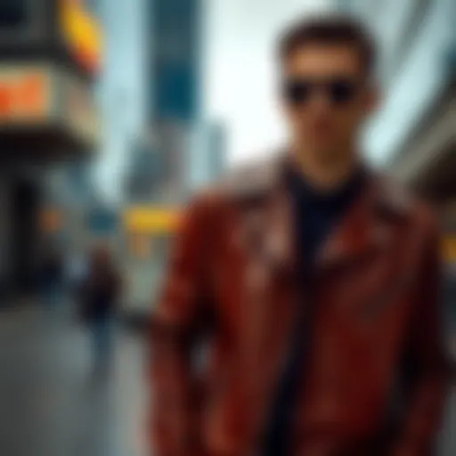 Trendy leather jacket in urban setting