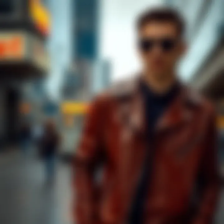 Trendy leather jacket in urban setting