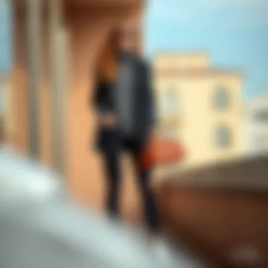 A fashionable ensemble featuring black knit pants and accessories