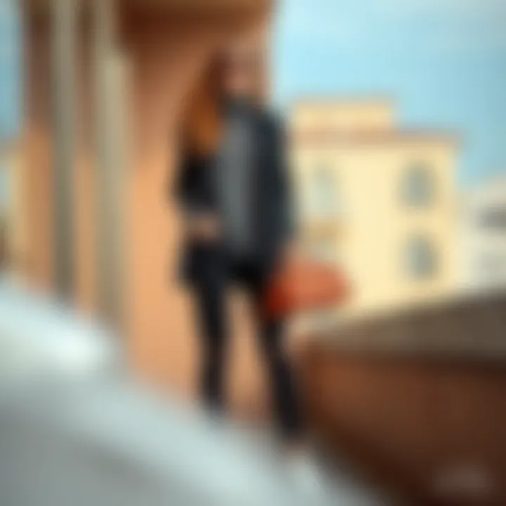 A fashionable ensemble featuring black knit pants and accessories