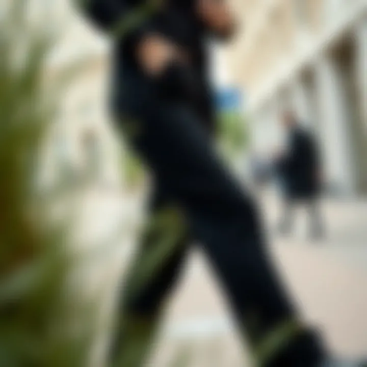 A model showcasing the versatility of black knit pants in different settings