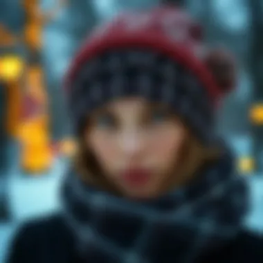 Cozy knitted hat in a winter setting