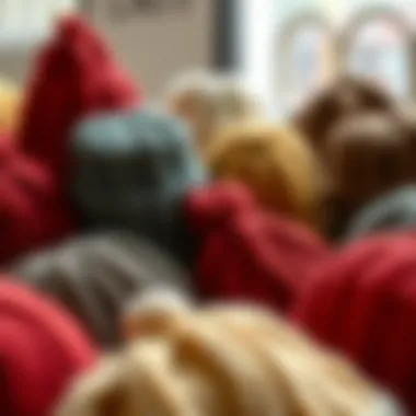 Different types of knitted hats displayed together