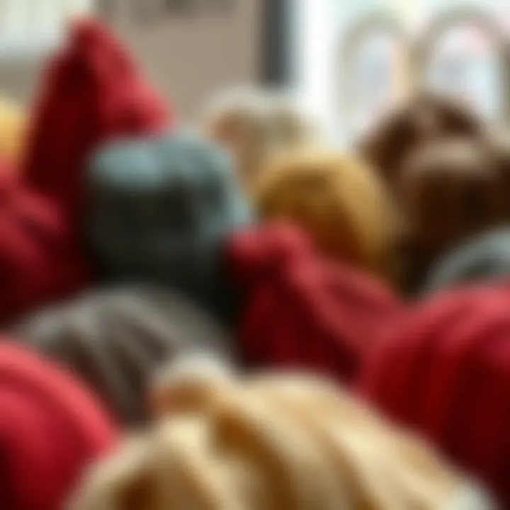 Different types of knitted hats displayed together