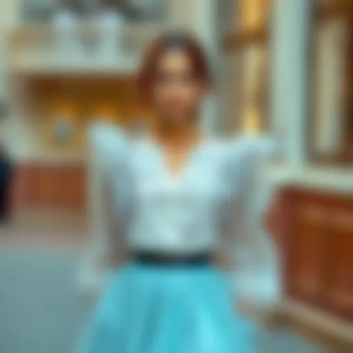 Elegant tulle blouse paired with a chic skirt