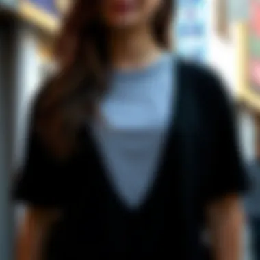 Fashion styles featuring U-neck t-shirts