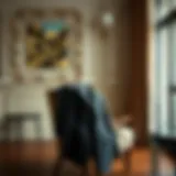 Elegant long blazer jacket draped over a chair in a stylish interior