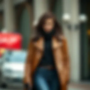 Layered Outfit Featuring Long Leather Coat Fashionable layering with a long leather coat
