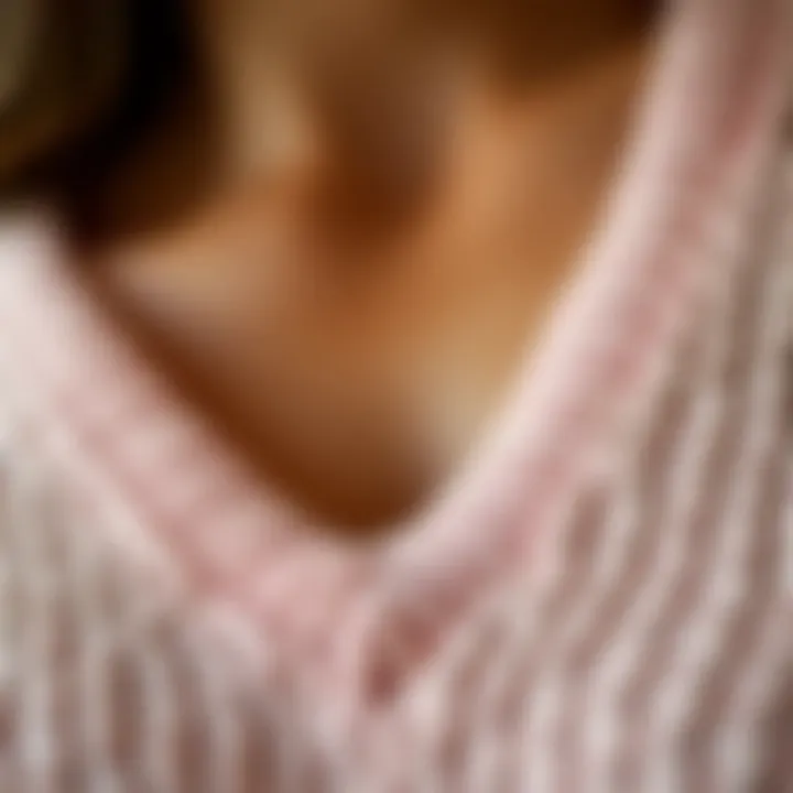 Close-up of V-neck sweater fabric and texture