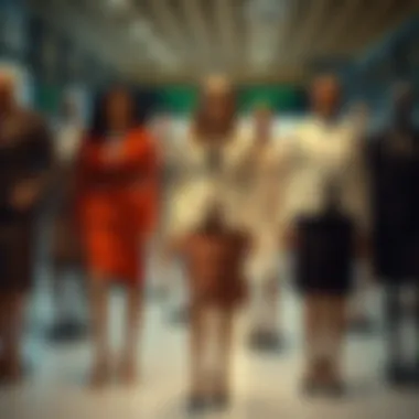 Different styles of skirt suits displayed together