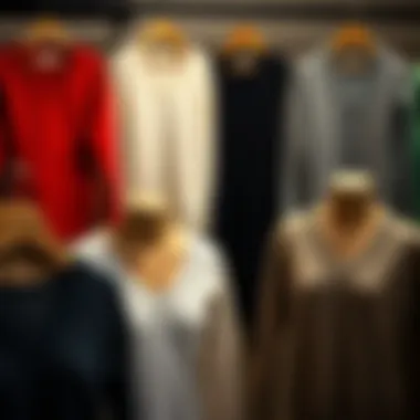 A collection of various V-neck sweater styles on display