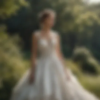 A bridal gown in a picturesque outdoor setting