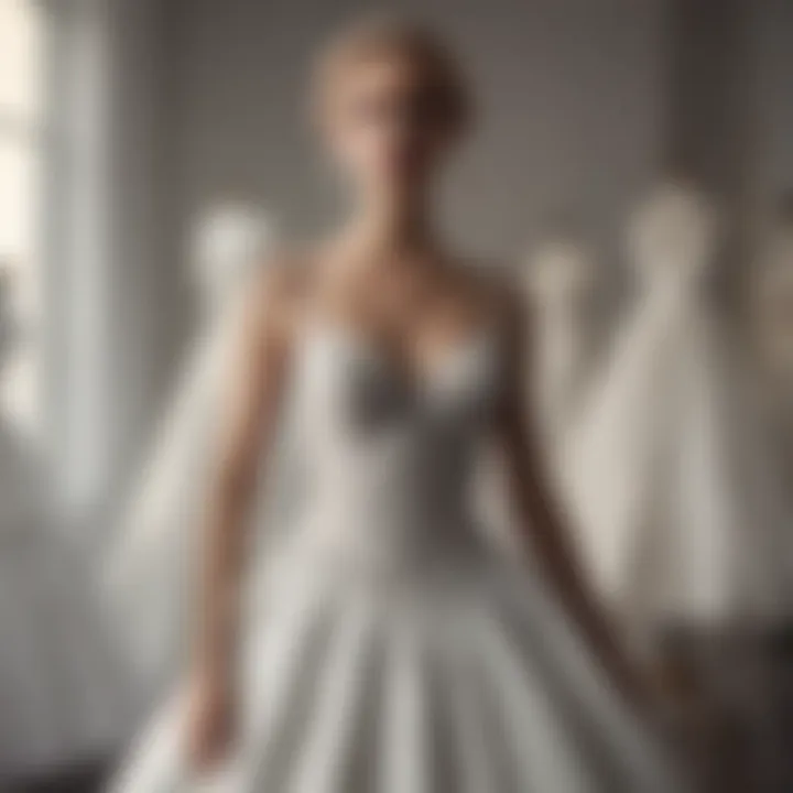 A stunning wedding dress displayed elegantly on a mannequin