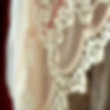 Close-up of intricate lace detailing on a wedding shawl