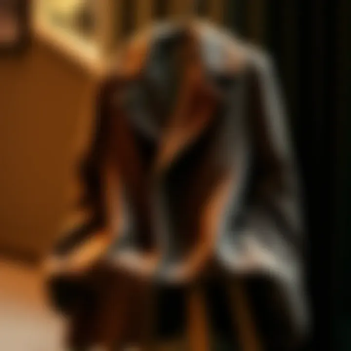 A stylish winter coat draped over a chair