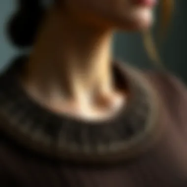 Close-up of collar details on a stylish knit pullover