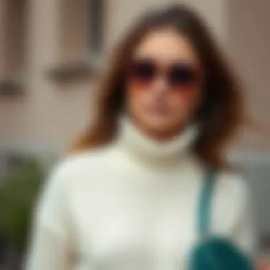 Fashion ensemble featuring a collar knit sweater paired with chic accessories