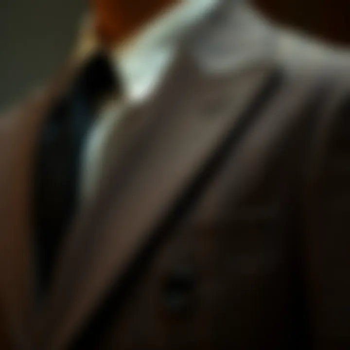 Close-up of fabric details in a side-buttoned suit