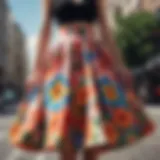 A vibrant summer skirt showcasing a colorful floral pattern