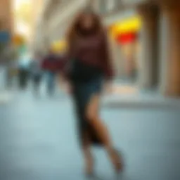 Chic outfit featuring a slit mini skirt paired with a trendy blouse